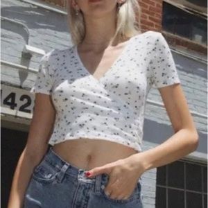 Brandy Melville Thermal Floral Rae Wrap Crop Top